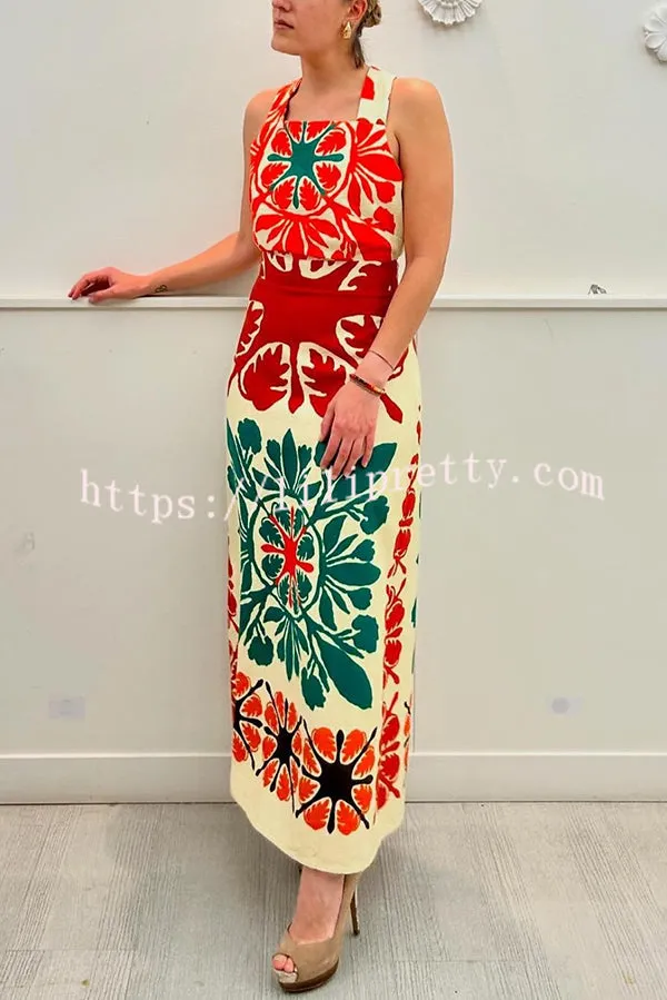 Jolie Unique Printed Square Neck Backless Slim High Waist Maxi Dress