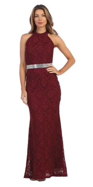 Juno 1039 Glitter Lace Halter Long Formal Dress