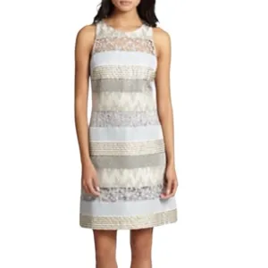 Kay Unger Jacquard &amp; Lace Striped Sheath Dress - Silver Metallic - Size 16