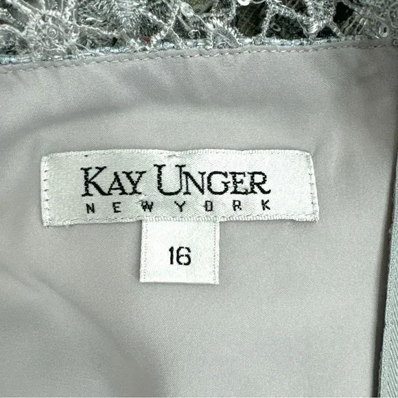 Kay Unger Jacquard &amp; Lace Striped Sheath Dress - Silver Metallic - Size 16