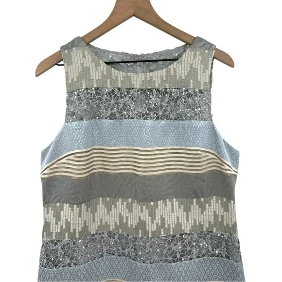Kay Unger Jacquard &amp; Lace Striped Sheath Dress - Silver Metallic - Size 16