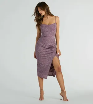 Kim Cowl Neck Bodycon Glitter Midi Dress