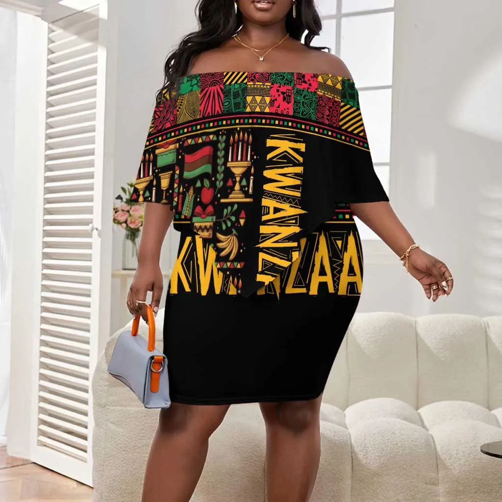 Kwanzaa African Pattern Off Shoulder Short Dress LT01