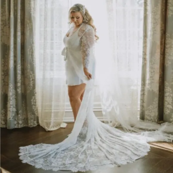 Lace Bridal Wedding Robe, Maxi Lace, Cathedral Lace Robe NO BELT