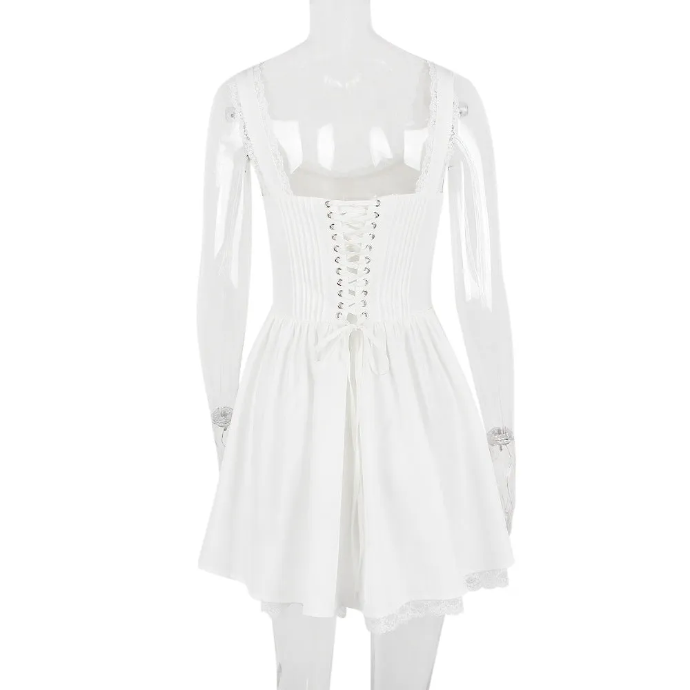 LACE CORSET MINI DRESS IN WHITE