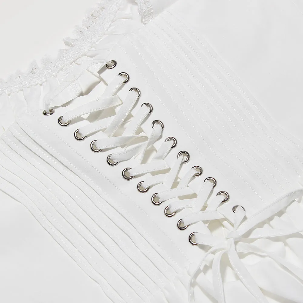 LACE CORSET MINI DRESS IN WHITE
