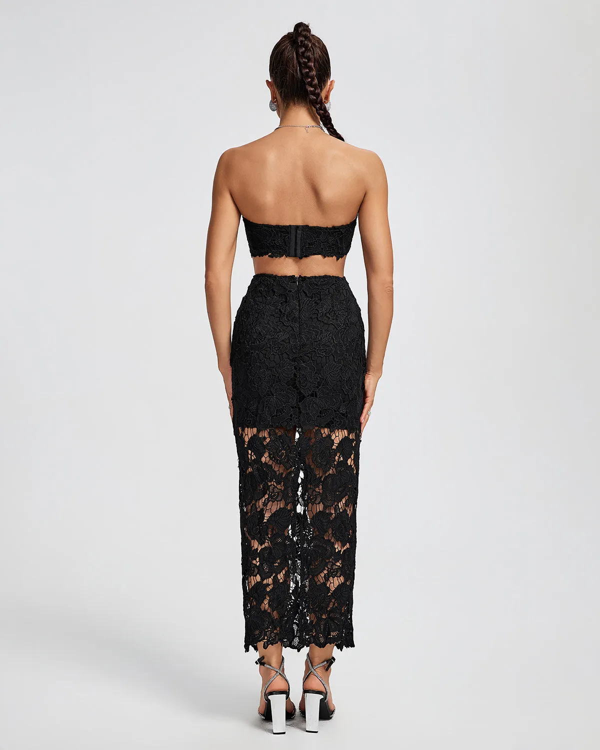 Lace Floral Cutout Bustier Maxi Dress