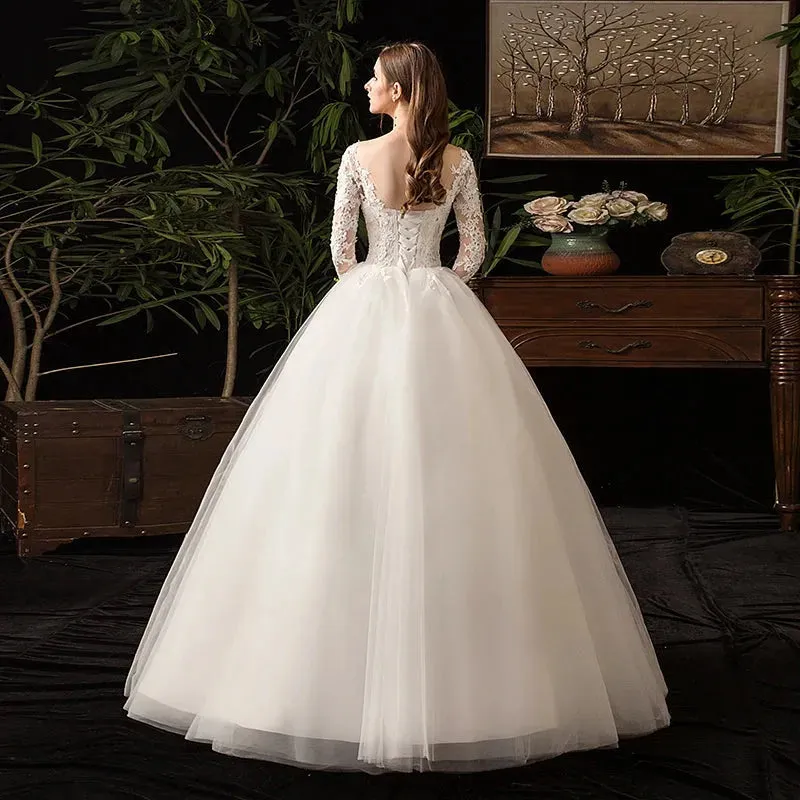 Lace Full Sleeve Wedding Dresses Luxury Muslim Ball Gown Wedding Gowns Custom Made Vestido De Noiva
