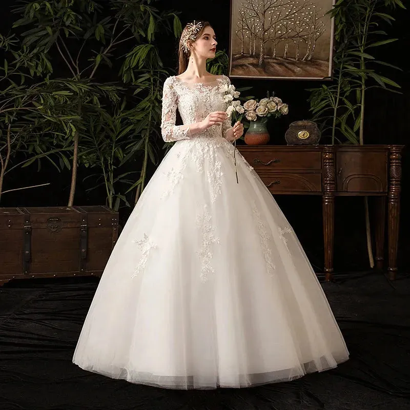 Lace Full Sleeve Wedding Dresses Luxury Muslim Ball Gown Wedding Gowns Custom Made Vestido De Noiva