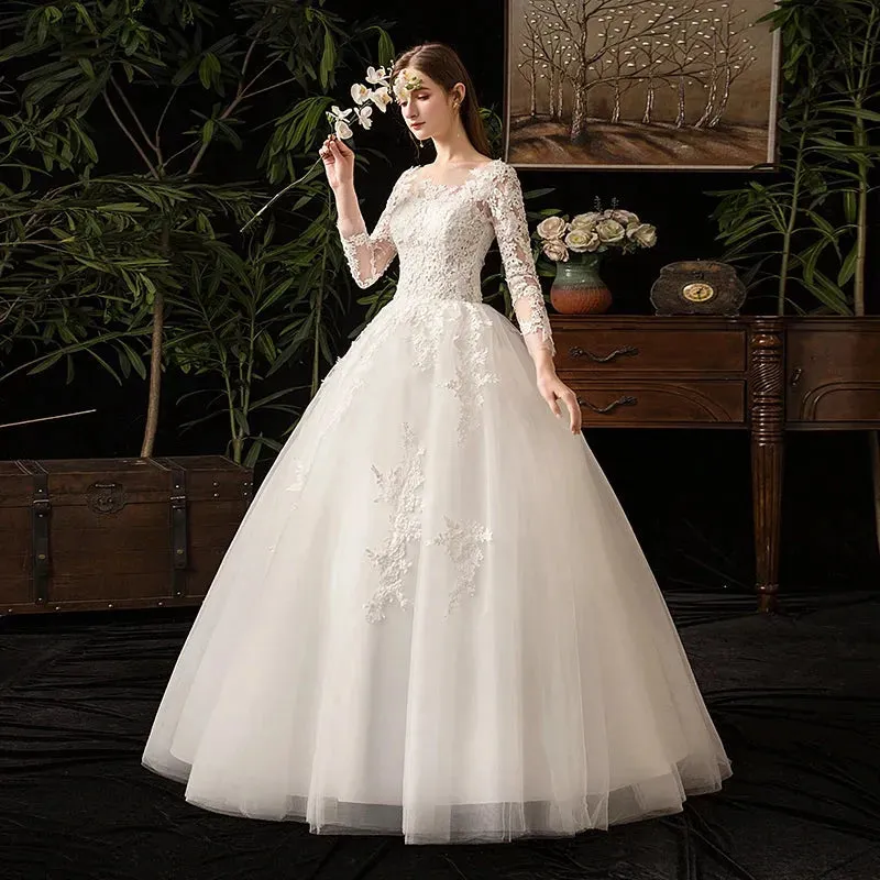 Lace Full Sleeve Wedding Dresses Luxury Muslim Ball Gown Wedding Gowns Custom Made Vestido De Noiva