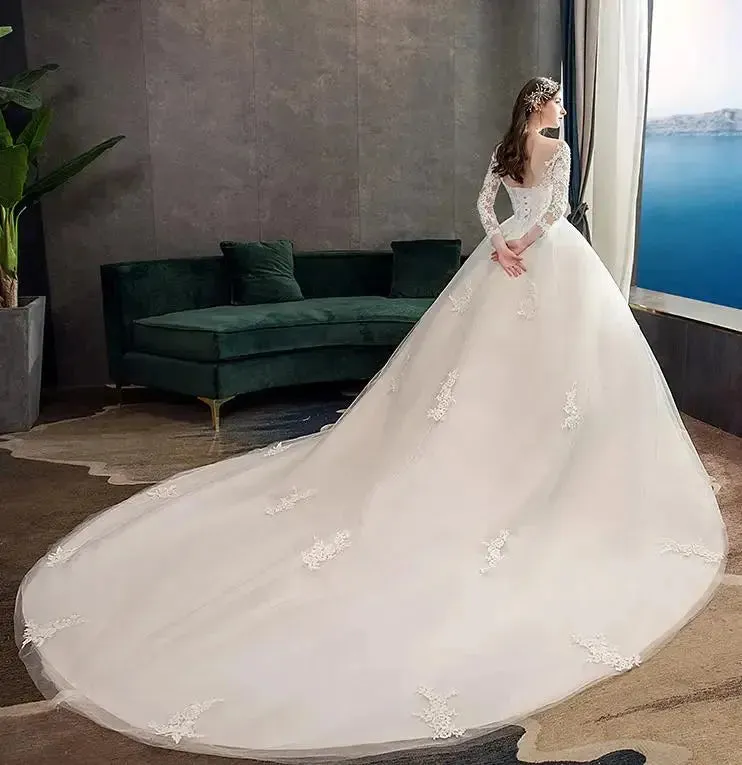 Lace Full Sleeve Wedding Dresses Luxury Muslim Ball Gown Wedding Gowns Custom Made Vestido De Noiva