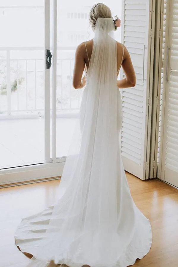 Lace Mermaid Backless Spaghetti Straps Wedding Dresses, Bridal Gown, MW666