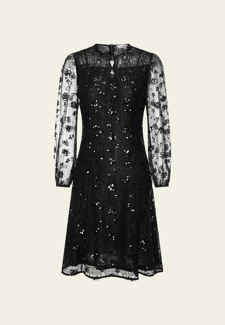 Lace Sequin Embellished Party Dress