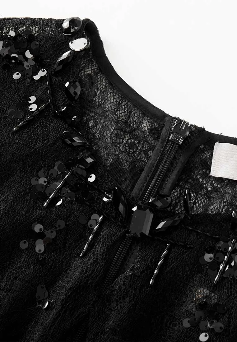Lace Sequin Embellished Party Dress