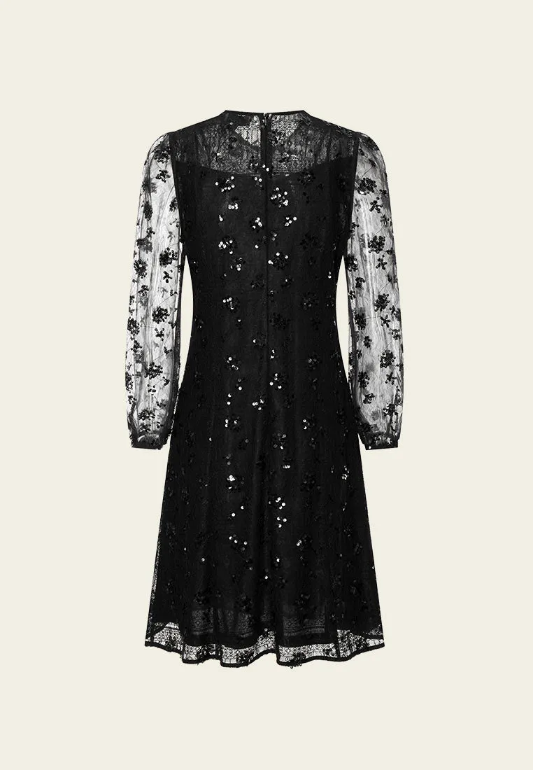 Lace Sequin Embellished Party Dress