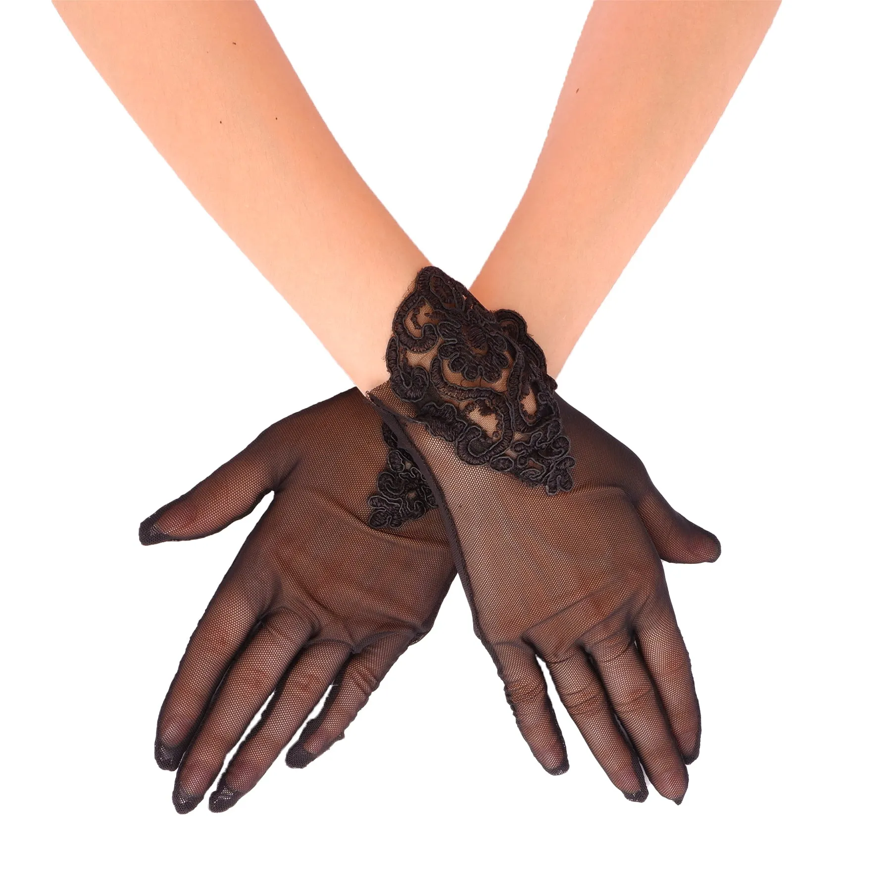 Lace Short Bridal Gloves Bridal Gloves For Wedding Lace Embroidered Tulle Bridal Costume Gloves