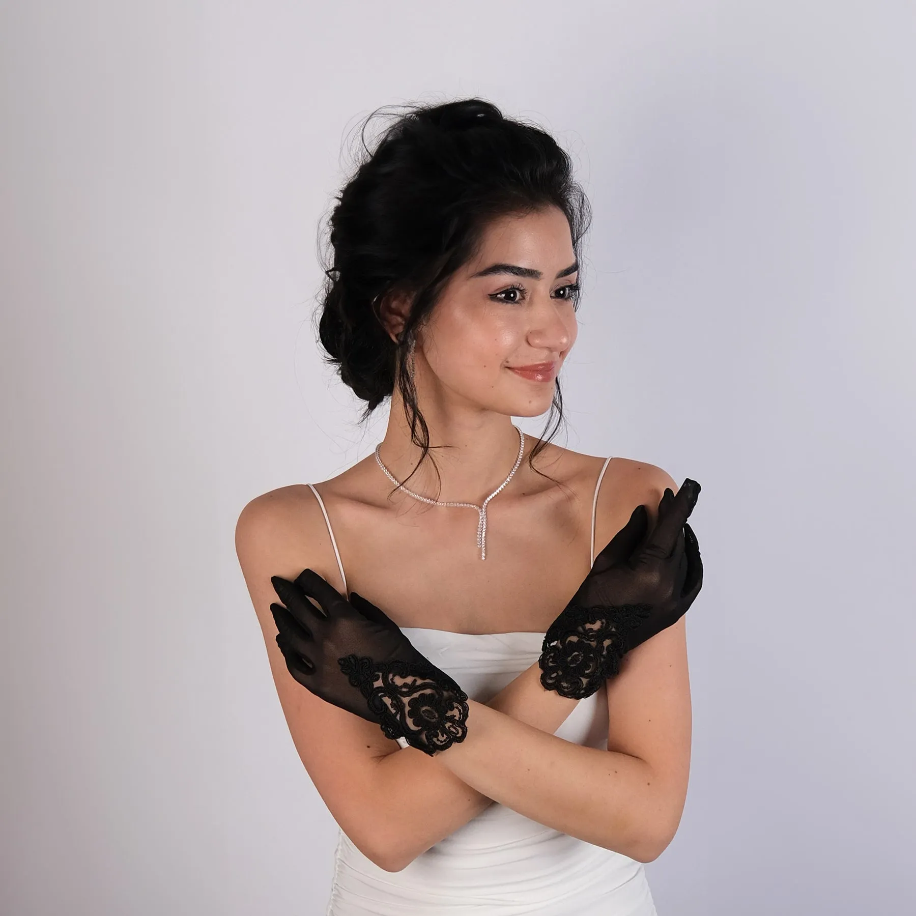 Lace Short Bridal Gloves Bridal Gloves For Wedding Lace Embroidered Tulle Bridal Costume Gloves