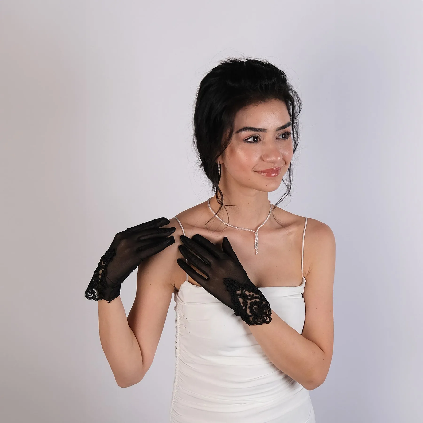 Lace Short Bridal Gloves Bridal Gloves For Wedding Lace Embroidered Tulle Bridal Costume Gloves