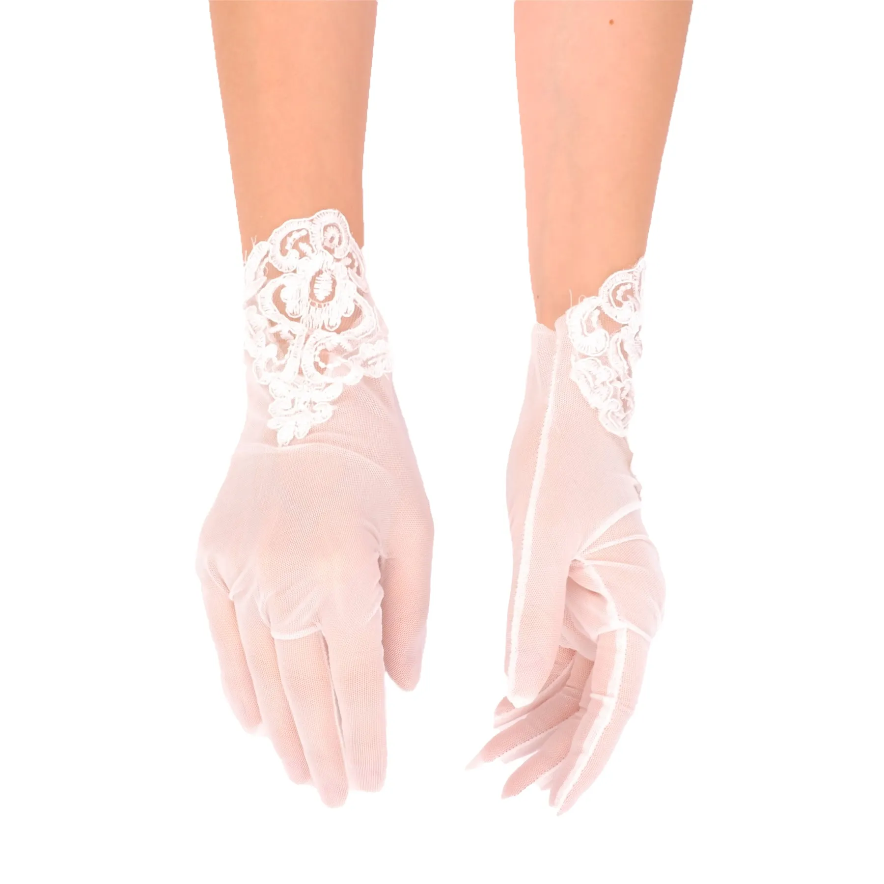Lace Short Bridal Gloves Bridal Gloves For Wedding Lace Embroidered Tulle Bridal Costume Gloves