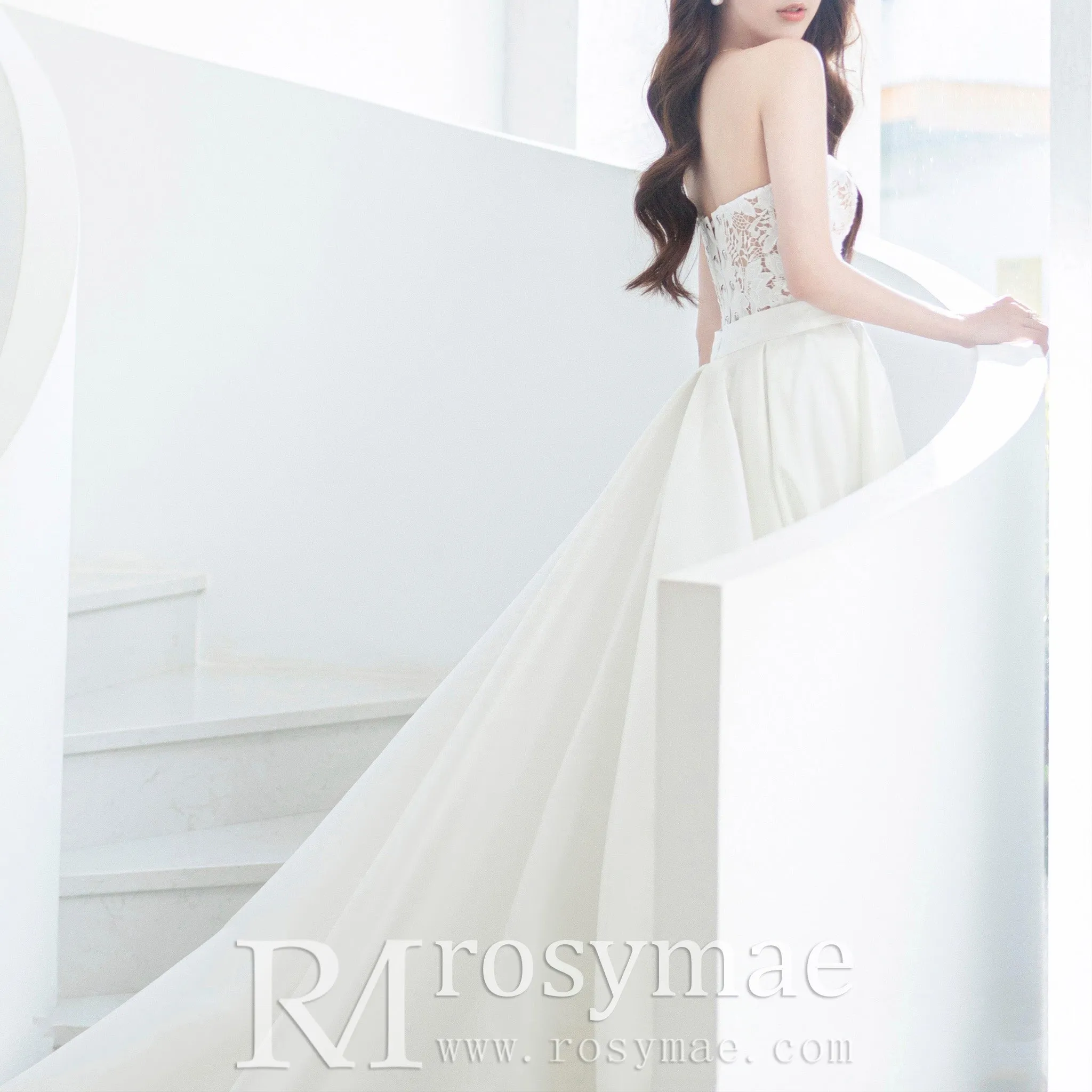 Lace Strapless Mermaid Wedding Dress with Detachable Train