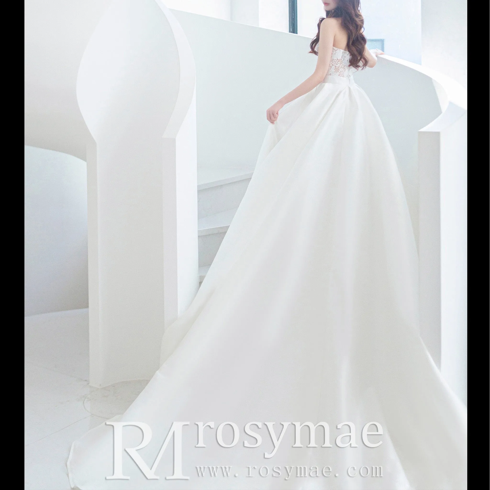 Lace Strapless Mermaid Wedding Dress with Detachable Train