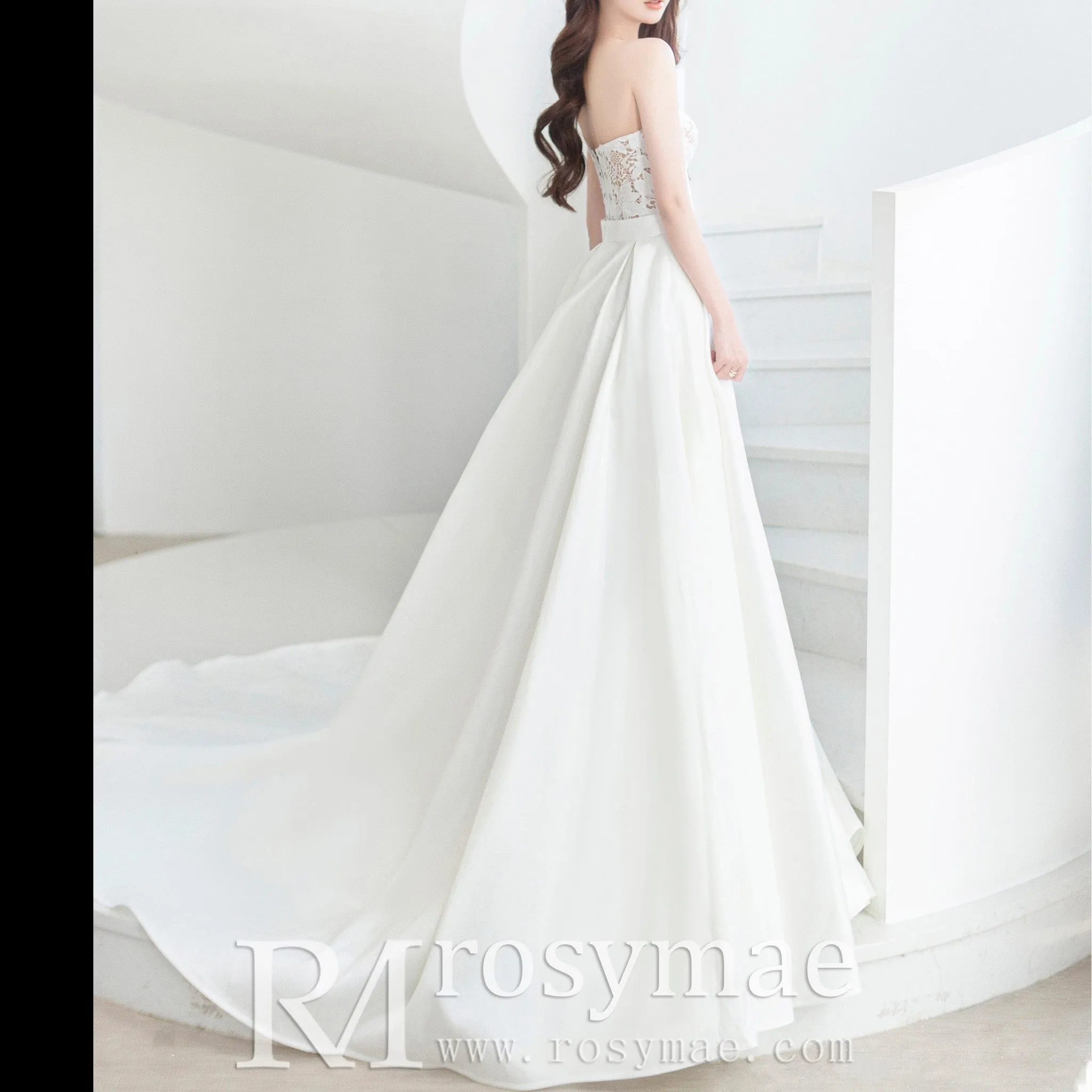 Lace Strapless Mermaid Wedding Dress with Detachable Train