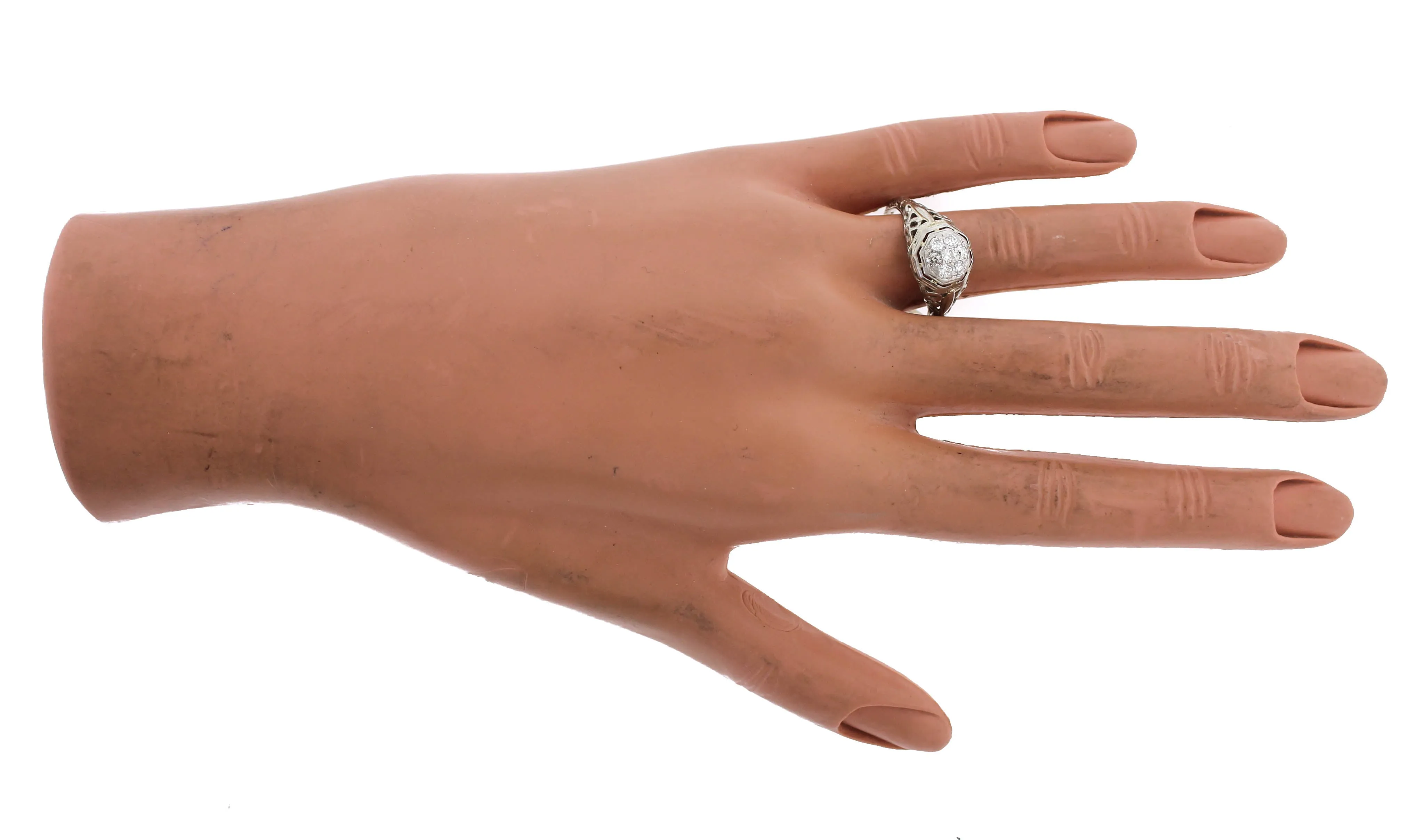 Ladies Antique Art Deco Estate 14K White Gold 0.21ctw Diamond Engagement Ring