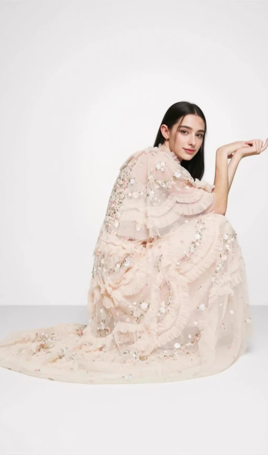 lalabelle tulle floral gown in apricot