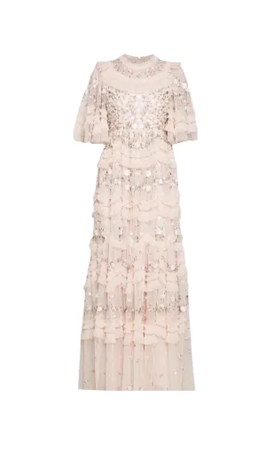 lalabelle tulle floral gown in apricot