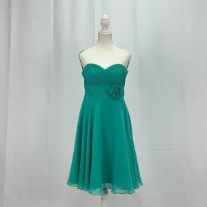 Landa Strapless Ruched Knee Length Dress Turquoise Green With Flower Design Sz 8