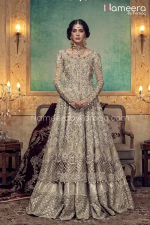 Latest Pakistani Bridal Lehenga with Open Frock #BS74