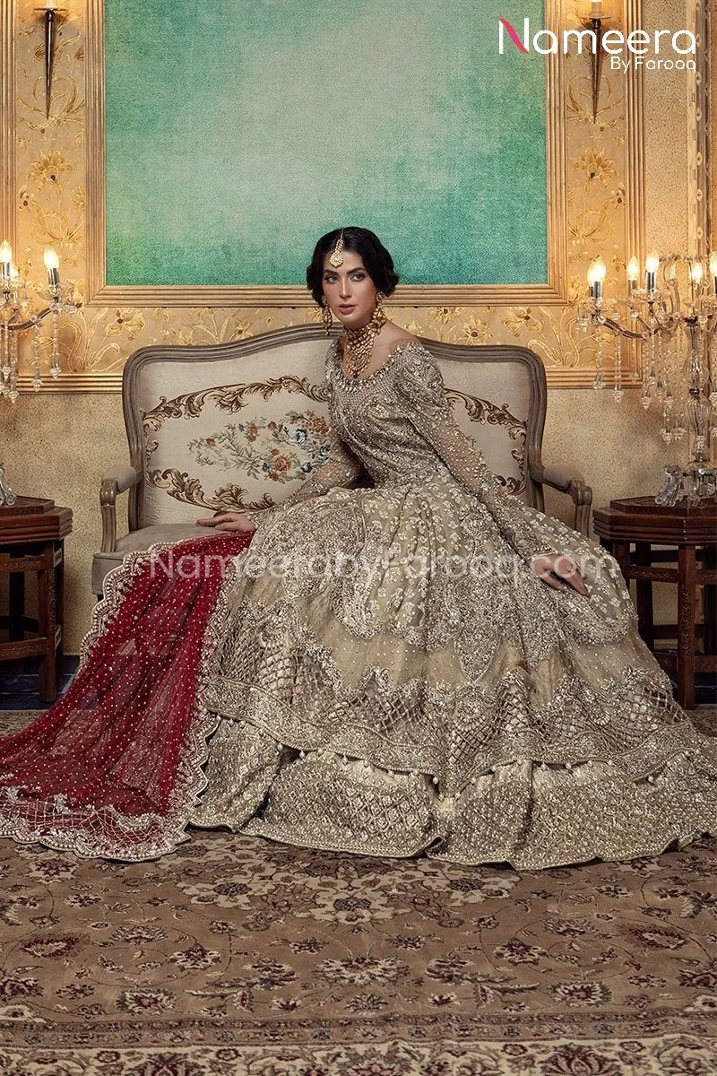 Latest Pakistani Bridal Lehenga with Open Frock #BS74