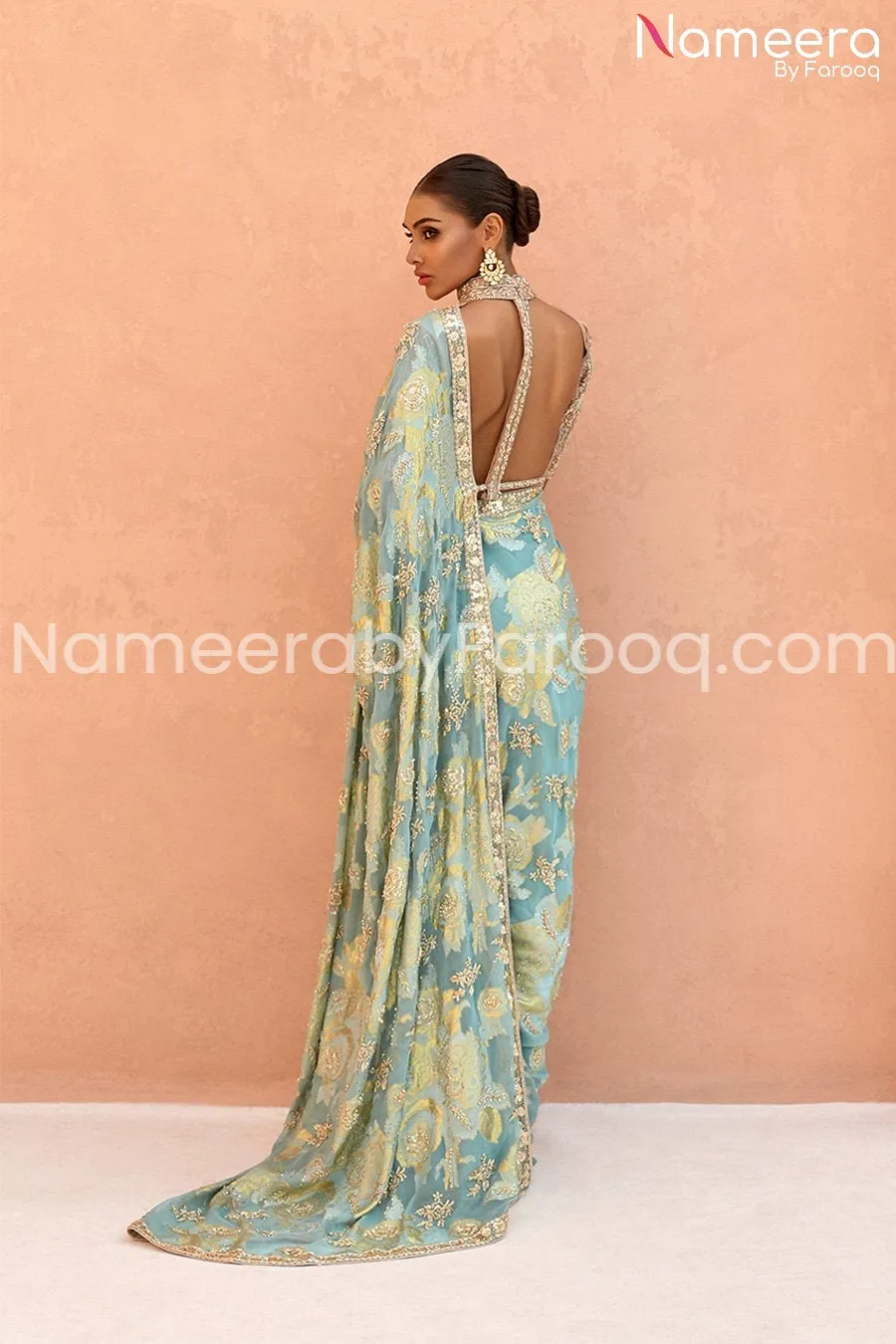 Latest Pakistani Pure Chiffon Floral Print Saree #BR18