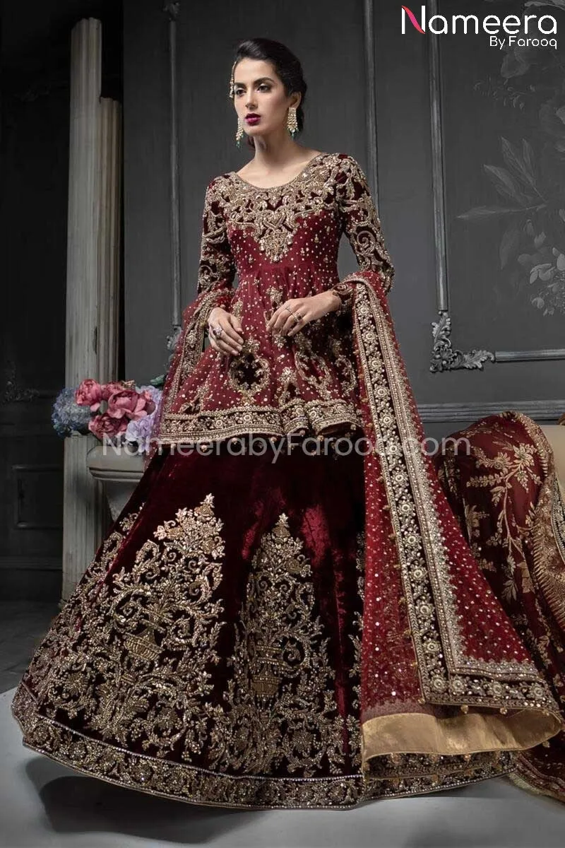 Latest Short Frock with Bridal Lehenga in Velvet #BS70