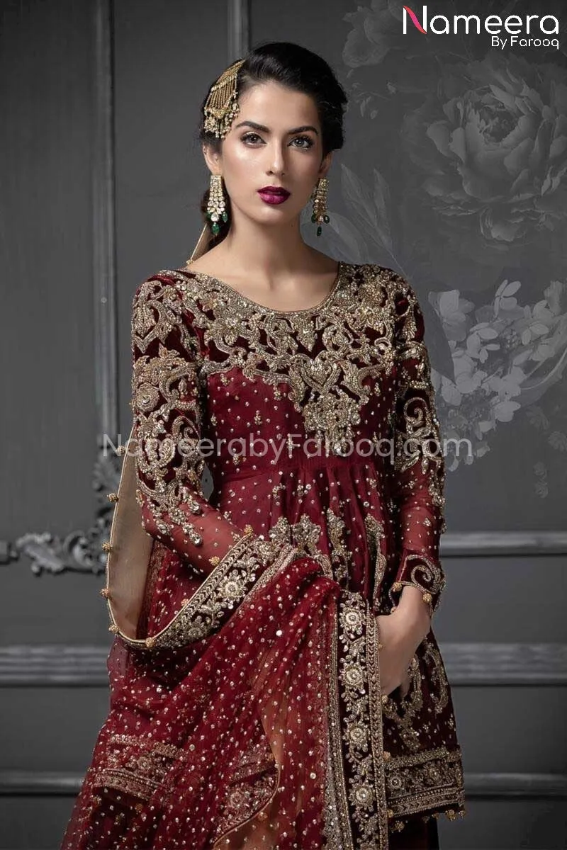 Latest Short Frock with Bridal Lehenga in Velvet #BS70