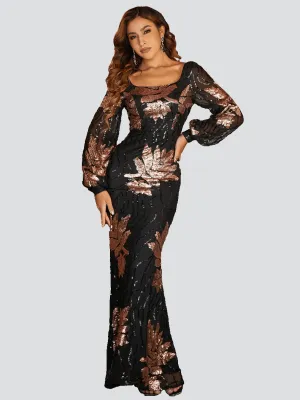 Leaf Sequin Formal Maxi Dress XJ2294
