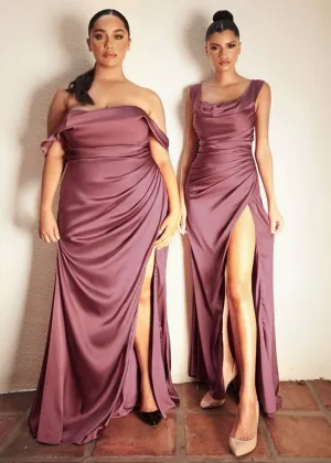 Leeza Satin Off Shoulder Maxi Dress Curve Mauve Rose
