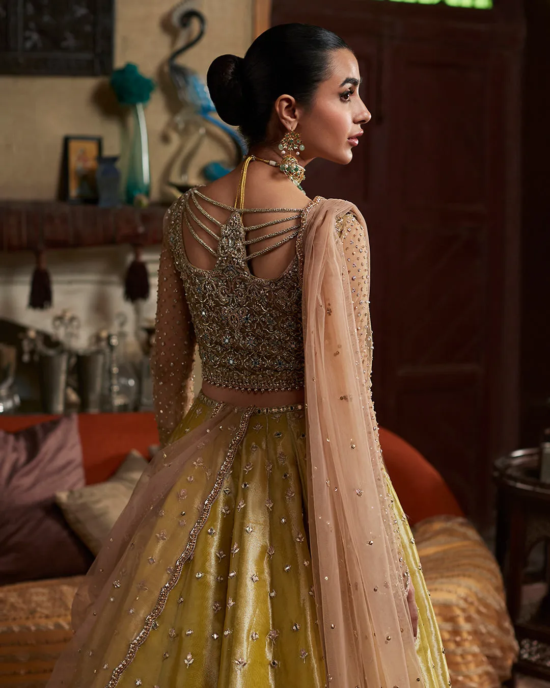 Lehenga Choli and Dupatta Mehndi Dress for Wedding