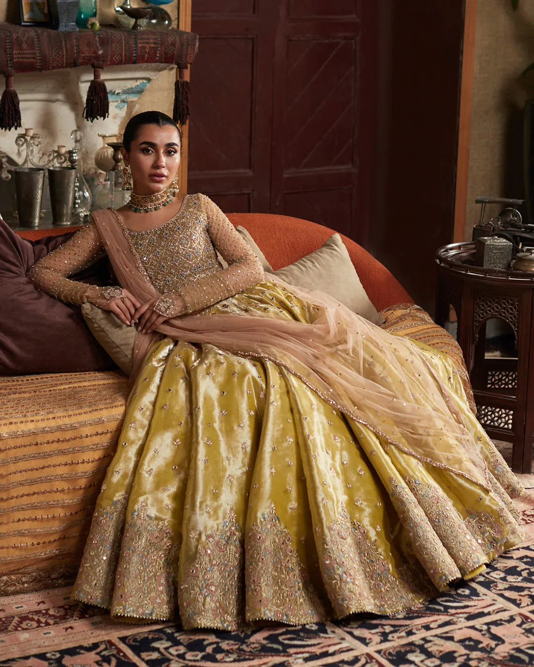 Lehenga Choli and Dupatta Mehndi Dress for Wedding
