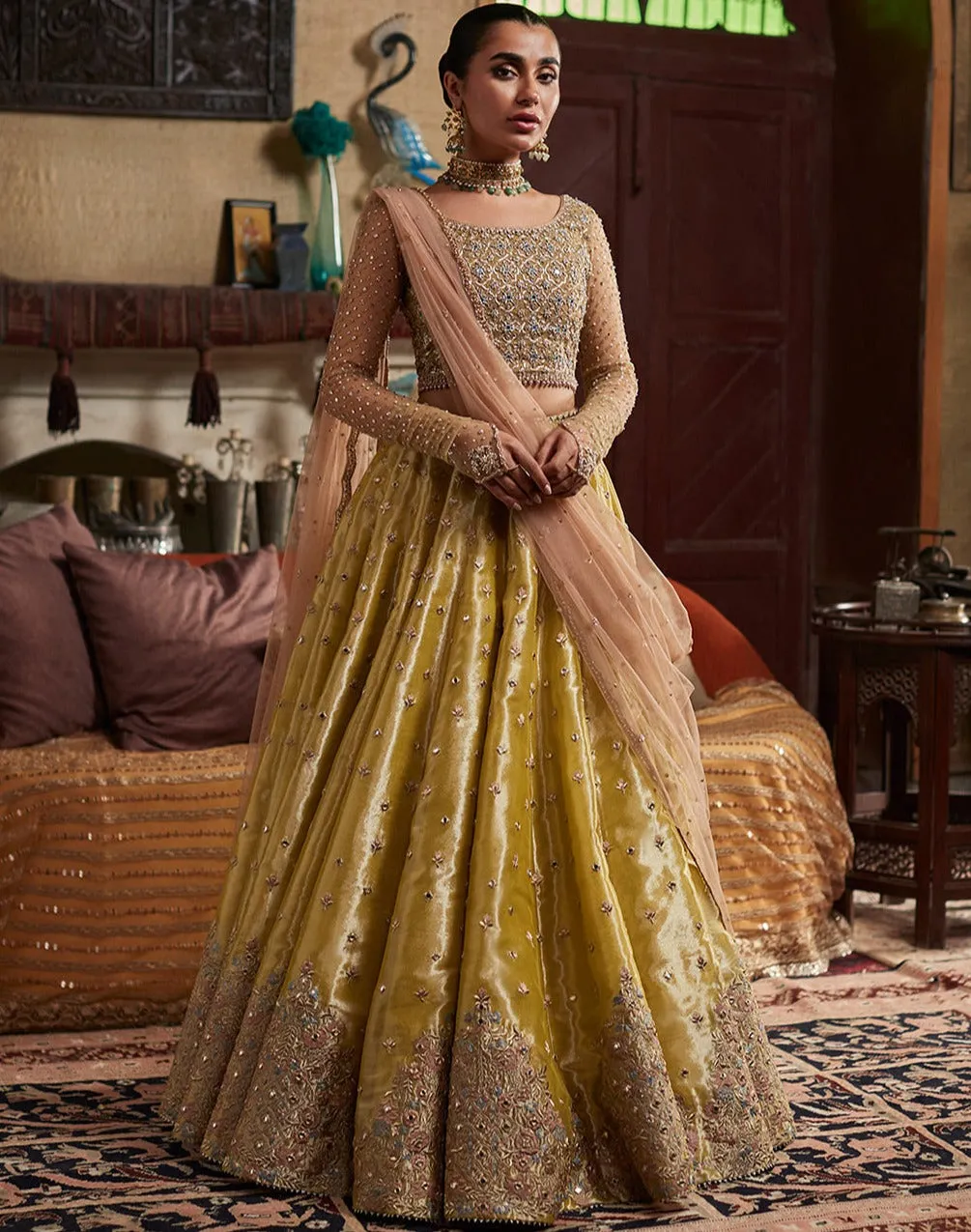Lehenga Choli and Dupatta Mehndi Dress for Wedding