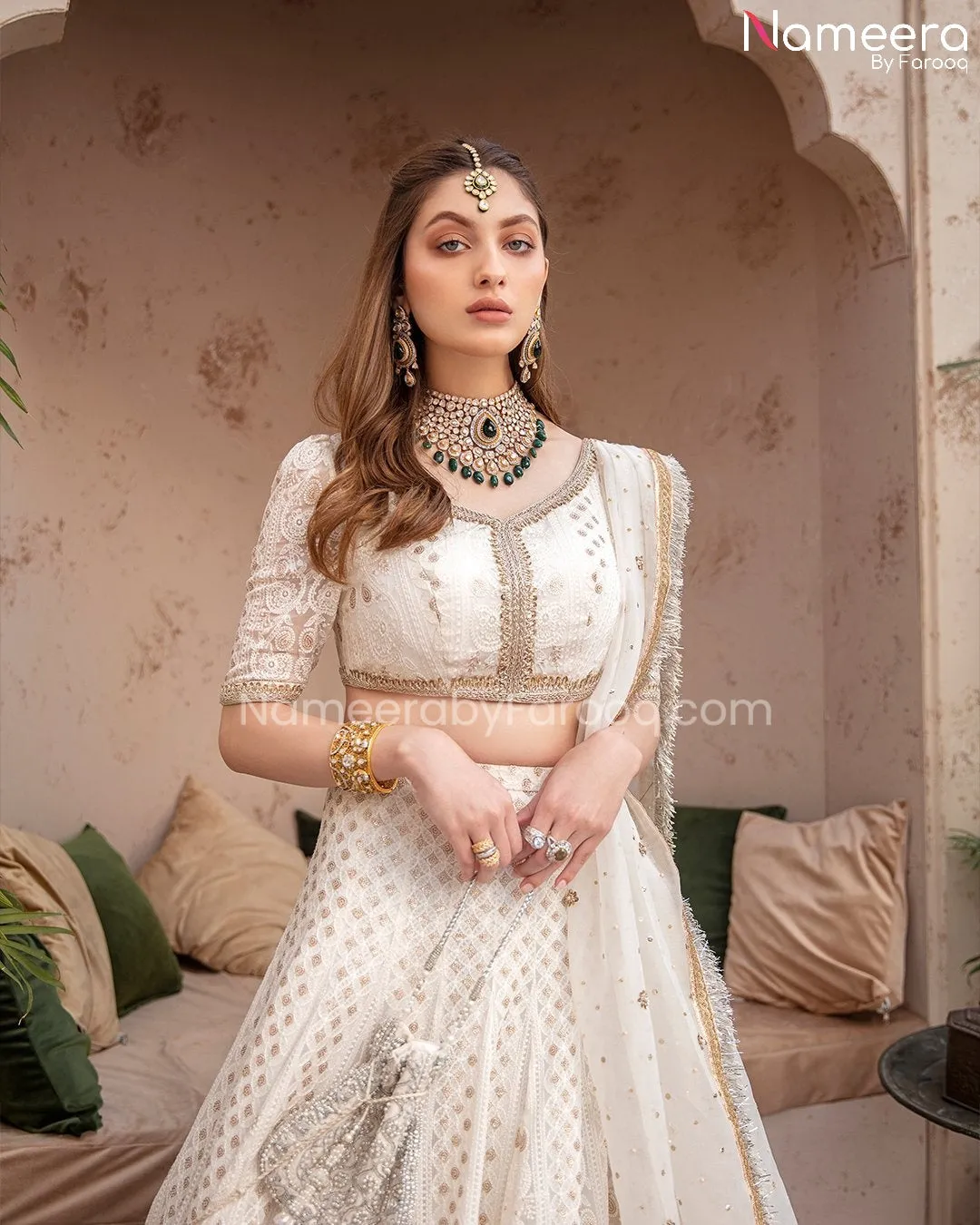 Lehenga Choli Off White Pakistani Bridal Dress #BS203