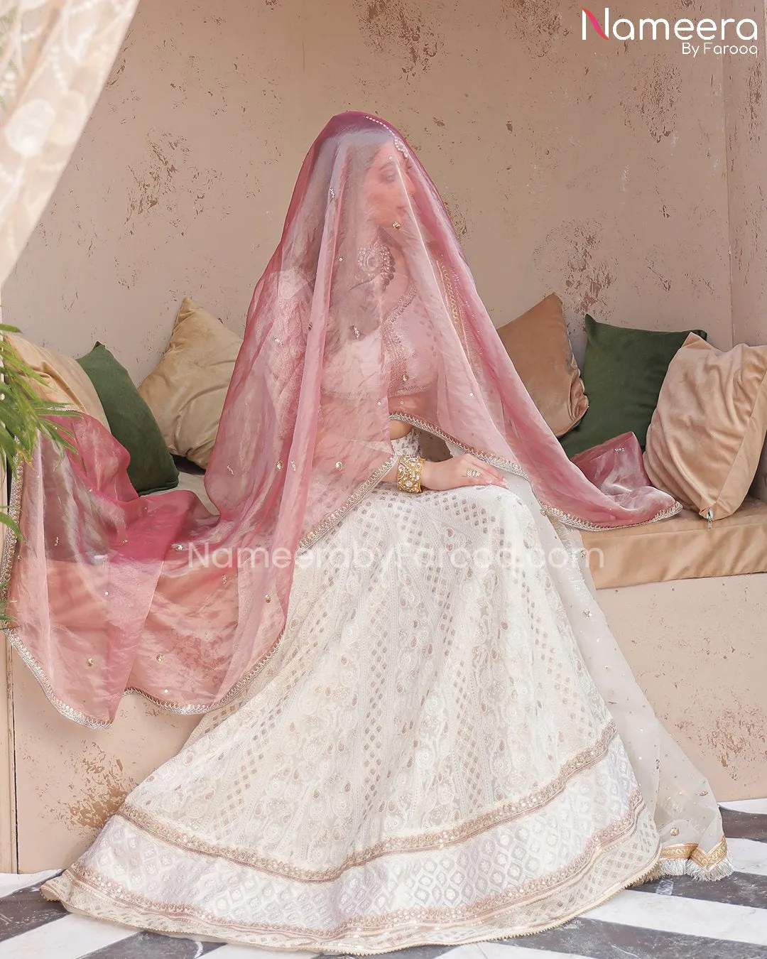 Lehenga Choli Off White Pakistani Bridal Dress #BS203