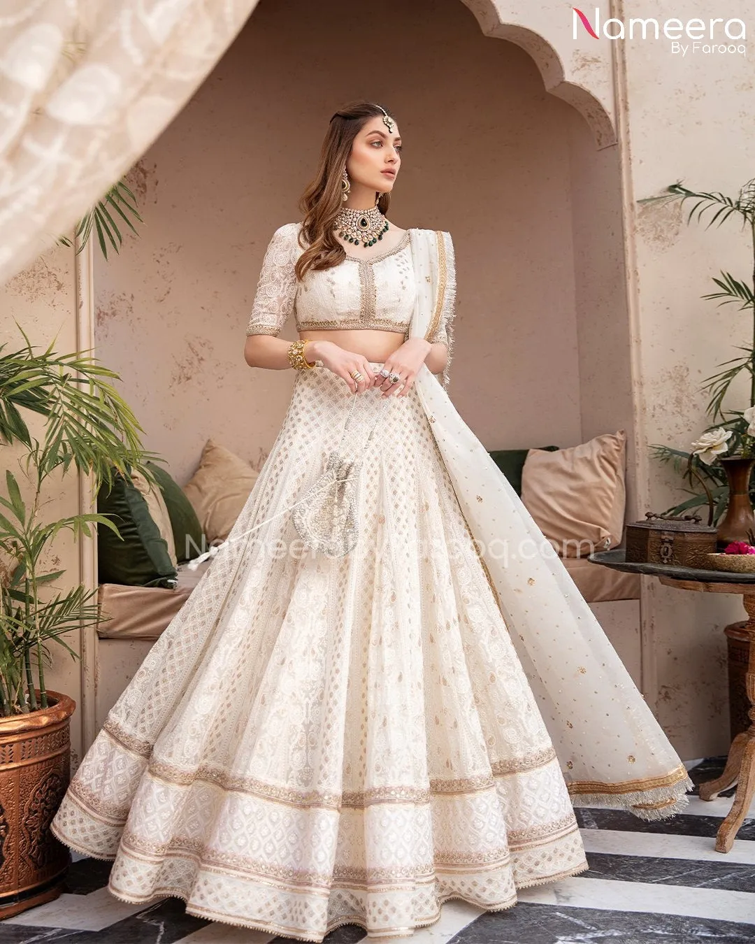 Lehenga Choli Off White Pakistani Bridal Dress #BS203