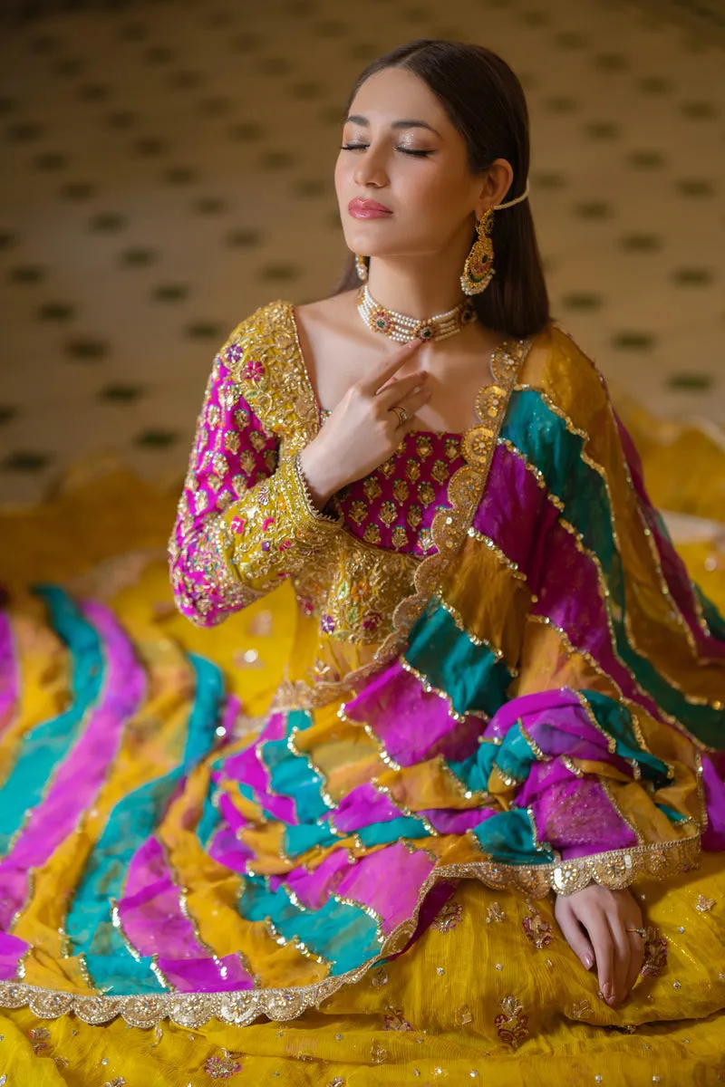 Lehenga Frock Yellow Bridal Dress Pakistani for Mehndi