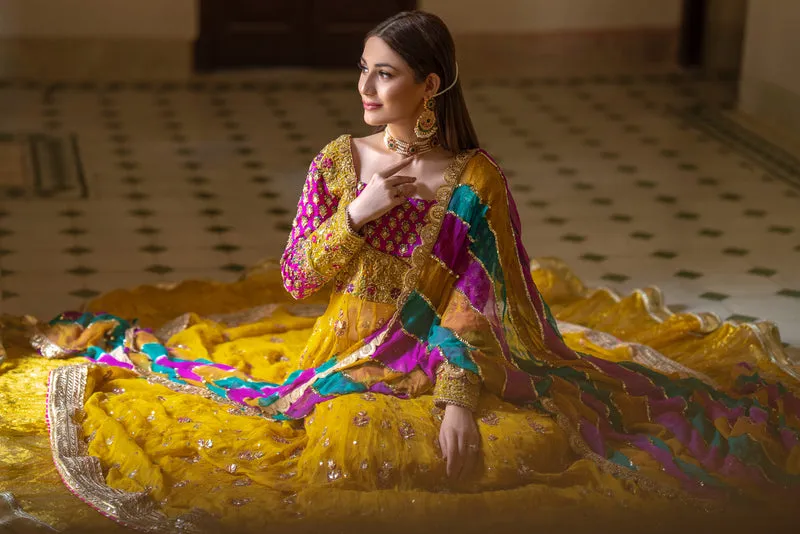 Lehenga Frock Yellow Bridal Dress Pakistani for Mehndi
