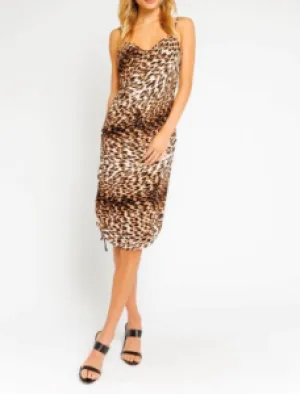 Leopard Ruched Side Midi Dress