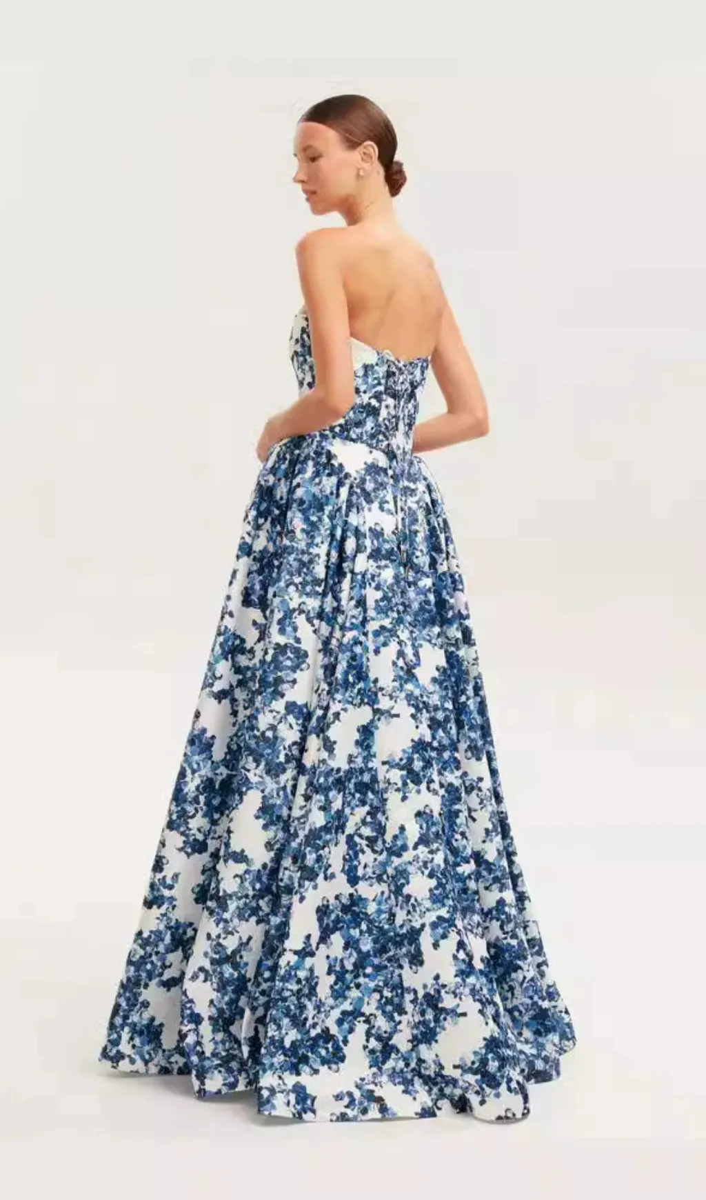 LETITIA BLUE HYDRANGEA STRAPLESS MAXI DRESS
