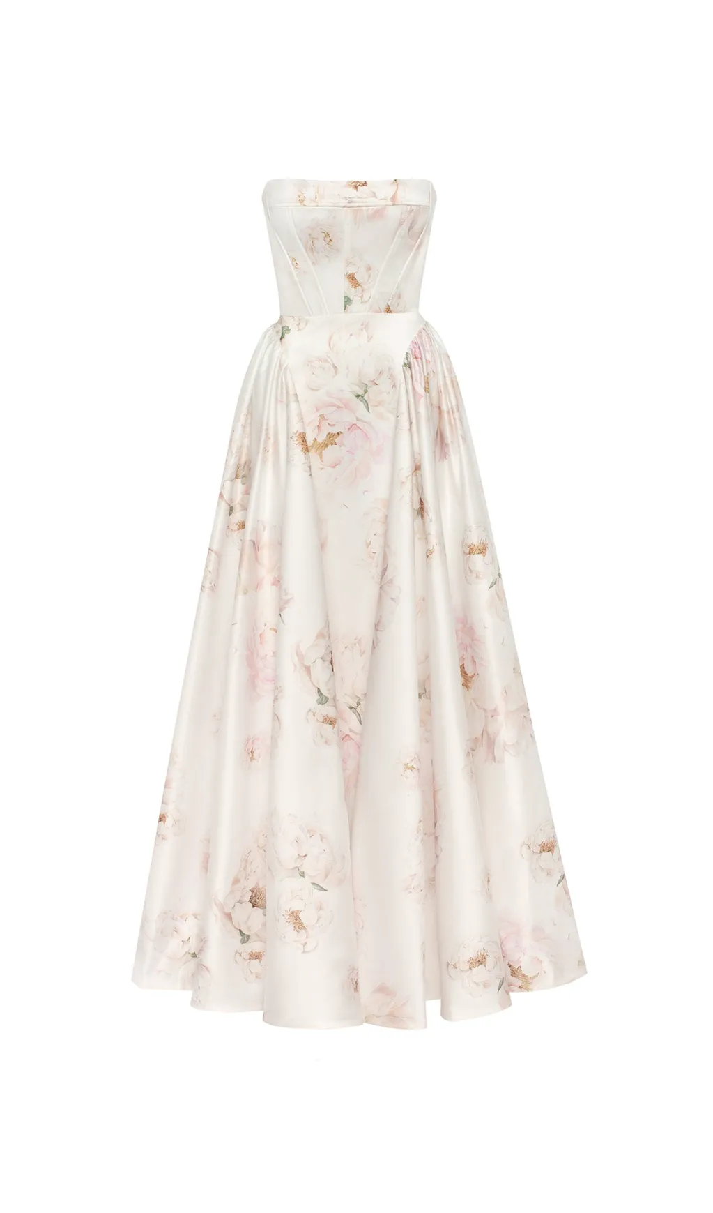 LETITIA PINK  PEONY STRAPLESS MAXI DRESS