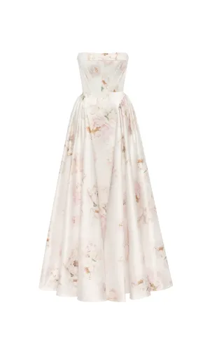 LETITIA PINK  PEONY STRAPLESS MAXI DRESS