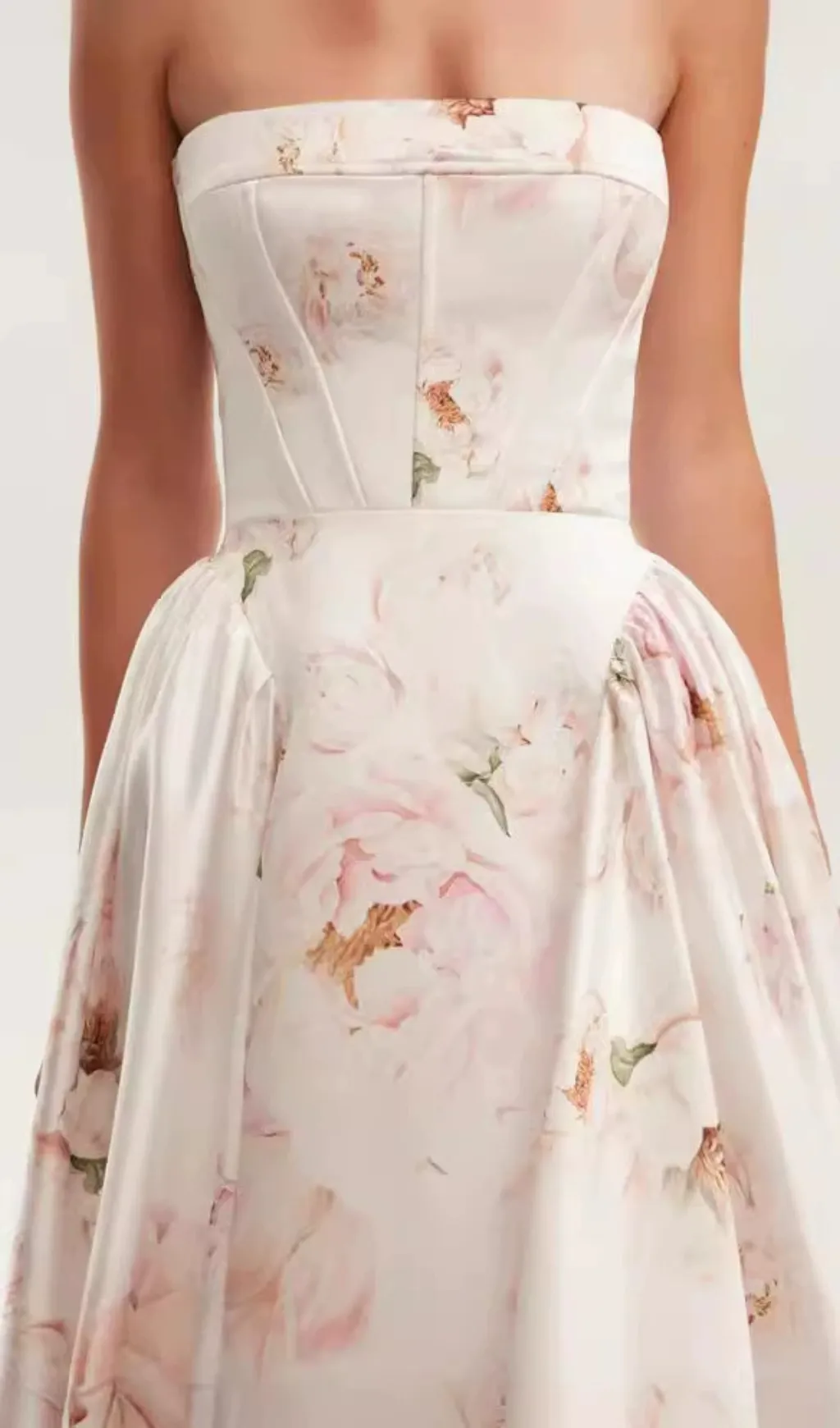 LETITIA PINK  PEONY STRAPLESS MAXI DRESS